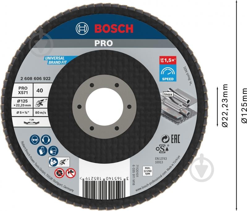 Круг пелюстковий Bosch PRO X571 125 мм P40 2608606922 - фото 2