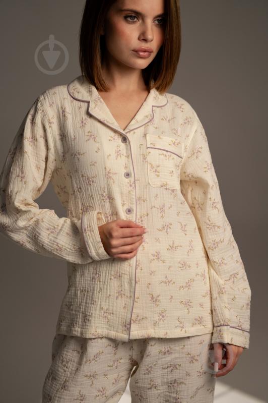 Піжама жіноча German Volf принт фіолетові квіти р. M молочний (25133) - фото 1 Піжама жіноча German Volf принт фіолетові квіти р. M молочний (25133) - фото 1