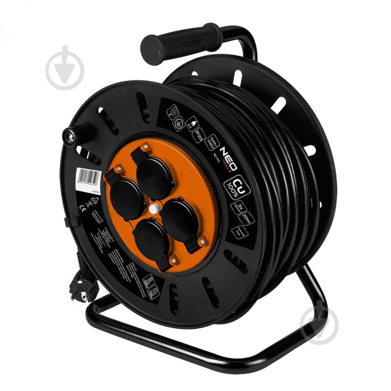 Подовжувач на котушці NEO tools із заземленням 4 гн. чорний 20 м 90-170 - фото 1 Подовжувач на котушці NEO tools із заземленням 4 гн. чорний 20 м 90-170 - фото 1