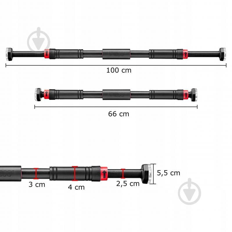 Турник дверний 4fizjo раздвижной 66-100 см Black/Red (P-5907739310385) - фото 2