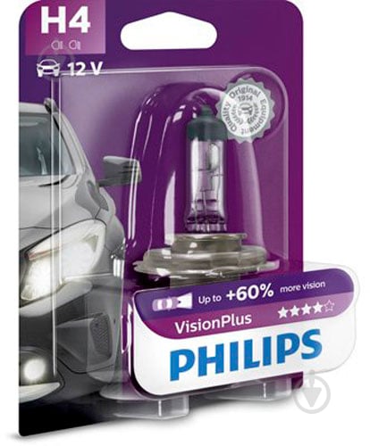 Автолампа галогенна Philips VisionPlus H4 60 Вт 1 шт.(PS 12342 VP B1) - фото 2