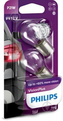 Автолампа розжарювання Philips VisionPlus P21W 21 Вт 2 шт.(PS 12498 VP B2) - фото 1