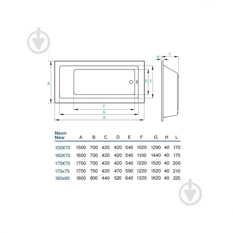 Ванна акриловая Koller Pool Neon new 150х70 см - фото 4