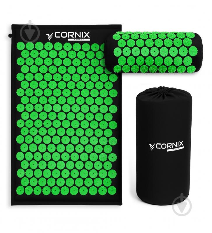 Килимок акупунктурний Cornix з валиком Classic Mat Аплікатор Кузнєцова XR-0110 Black/Green - фото 1