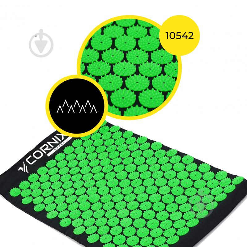Килимок акупунктурний Cornix з валиком Classic Mat Аплікатор Кузнєцова XR-0110 Black/Green - фото 3