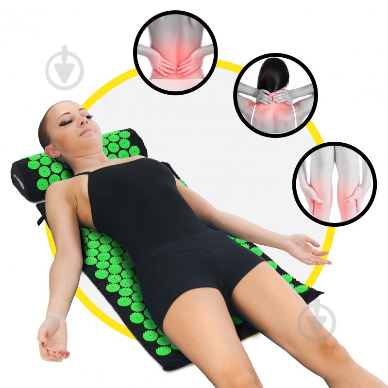 Килимок акупунктурний Cornix з валиком Classic Mat Аплікатор Кузнєцова XR-0110 Black/Green - фото 5