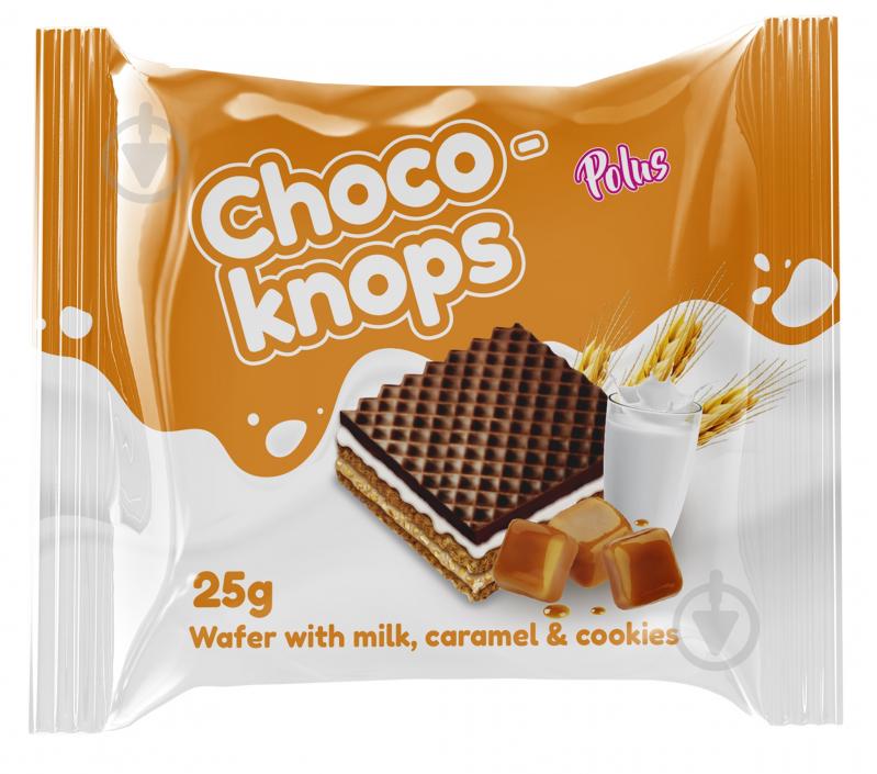 Вафлі CHOCO-KNOPS з молочними начинками з карамеллю та арахісом 25 г - фото 1