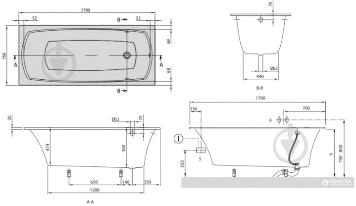 Ванна квариловая Villeroy & Boch My Art UBQ170MYA2V-01 170х75 см - фото 4