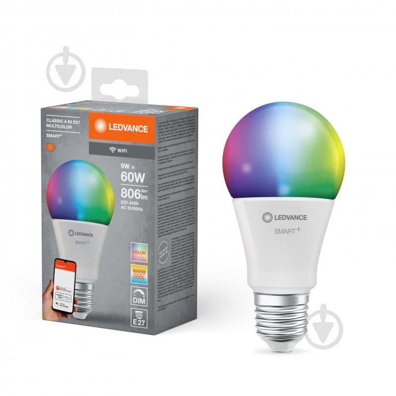 Лампа світлодіодна Ledvance SMART+ WiFi Classic 9 Вт A60 матова E27 220 В 2700-6500 К - фото 1 Лампа світлодіодна Ledvance SMART+ WiFi Classic 9 Вт A60 матова E27 220 В 2700-6500 К - фото 1