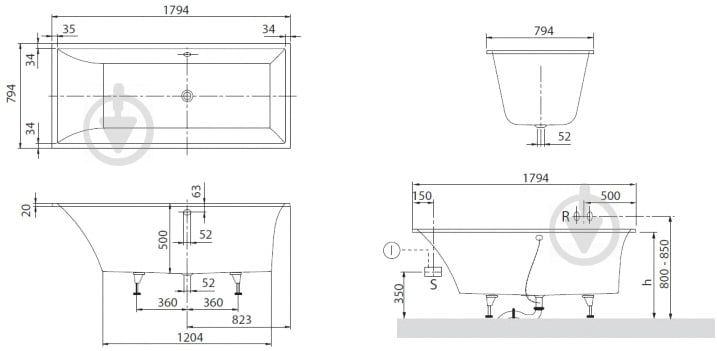 Ванна квариловая Villeroy & Boch Squaro UBQ180SQS2V-01 180х80 см - фото 3