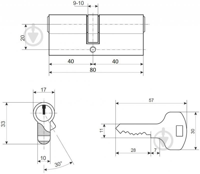 Циліндр Apecs EC 40x40 ключ-ключ 80 мм жовтий - фото 4