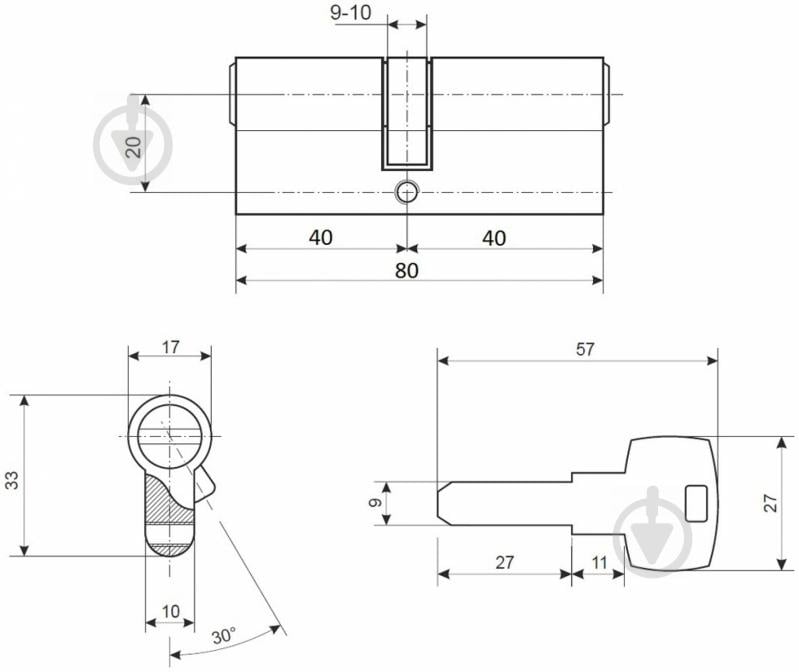 Цилиндр Apecs EM M80 ZN 40x40 ключ-ключ 80 мм желтый - фото 4