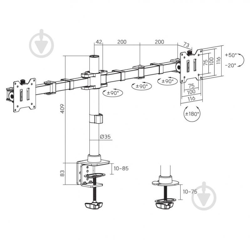Кріплення для монітора OfficePro MA112B 17-35" 2-20kg Black поворотно-похилі 17"-35" чорний - фото 5 Кріплення для монітора OfficePro MA112B 17-35" 2-20kg Black поворотно-похилі 17"-35" чорний - фото 5