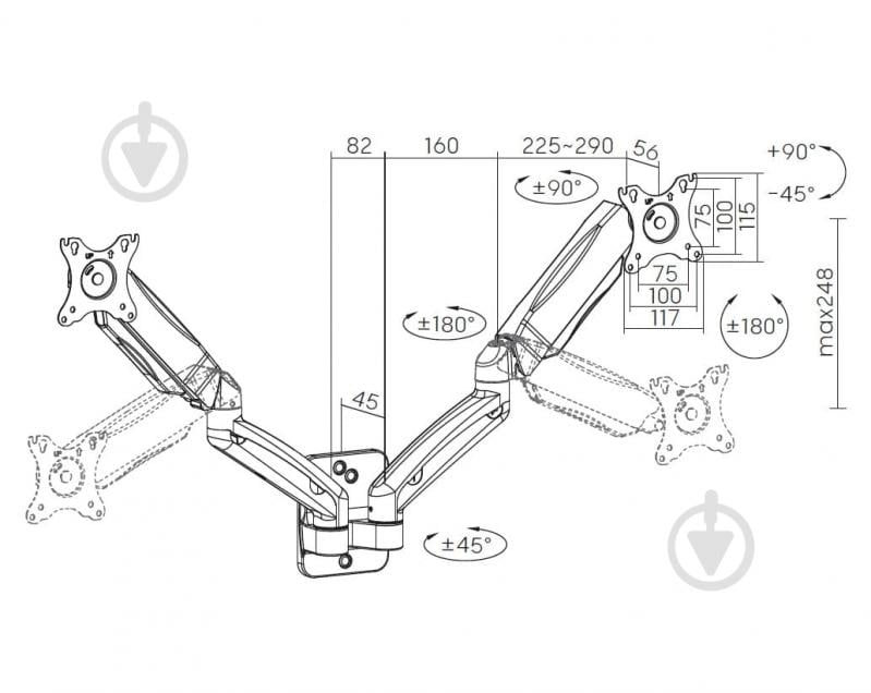 Кріплення для монітора OfficePro настінне MA312B 17-32" 2-9kg Black поворотно-похилі 17"-32" чорний - фото 11 Кріплення для монітора OfficePro настінне MA312B 17-32" 2-9kg Black поворотно-похилі 17"-32" чорний - фото 11