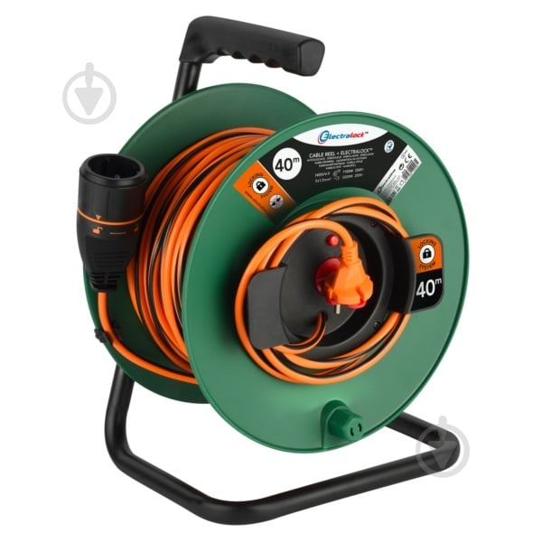 Удлинитель садовый Electraline Electralock 2x1,5 мм без заземления 1 гн. черный с оранжевым 40 м 49248 - фото 1