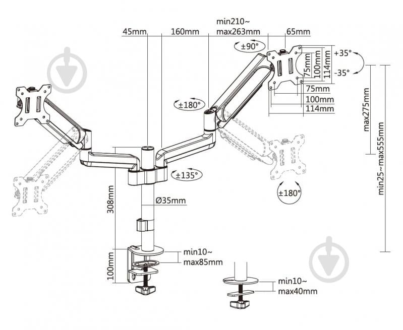 Кріплення для монітора OfficePro MA722B 17-32" 1-9kg Black поворотно-похилі 17"-32" чорний - фото 14 Кріплення для монітора OfficePro MA722B 17-32" 1-9kg Black поворотно-похилі 17"-32" чорний - фото 14