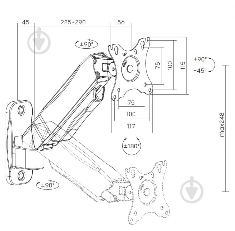Крепление для монитора OfficePro настенное MA300B 17-32" 2-9kg Black поворотно-наклонные 17"-32" черный - фото 6 Крепление для монитора OfficePro настенное MA300B 17-32" 2-9kg Black поворотно-наклонные 17"-32" черный - фото 6