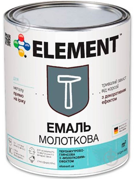 Эмаль Element алкидная антикоррозийная 3 в 1 молотковая черный глянец 2 кг - фото 1