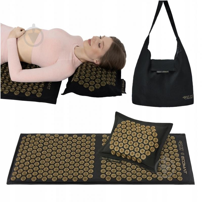 Коврик акупунктурный 4fizjo с подушкой Eco Mat XL Аппликатор Кузнецова 4FJ0291 Black/Gold - фото 1