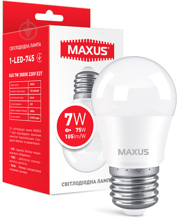 Лампа світлодіодна Maxus 7 Вт G45 матова E27 220 В 3000 К 1-LED-745 - фото 1