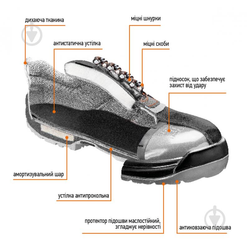 Ботинки рабочие NEO tools S1P SRA с металлическим подноском р.41 82-023 черный - фото 2