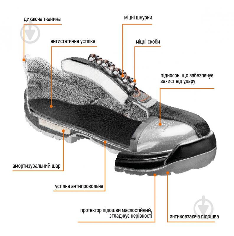 Ботинки рабочие NEO tools S1P SRA с металлическим подноском р.43 82-025 черный - фото 2
