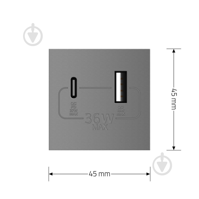 Механизм розетки USB без заземления Livolo C7 IP20 серый VL-FCUA18W.UC18W-2IP - фото 5