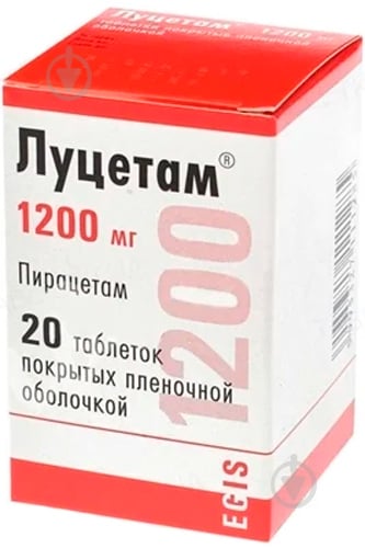 Луцетам в / плел. обол. по 1200 мг №20 в Флак. таблетки - фото 1