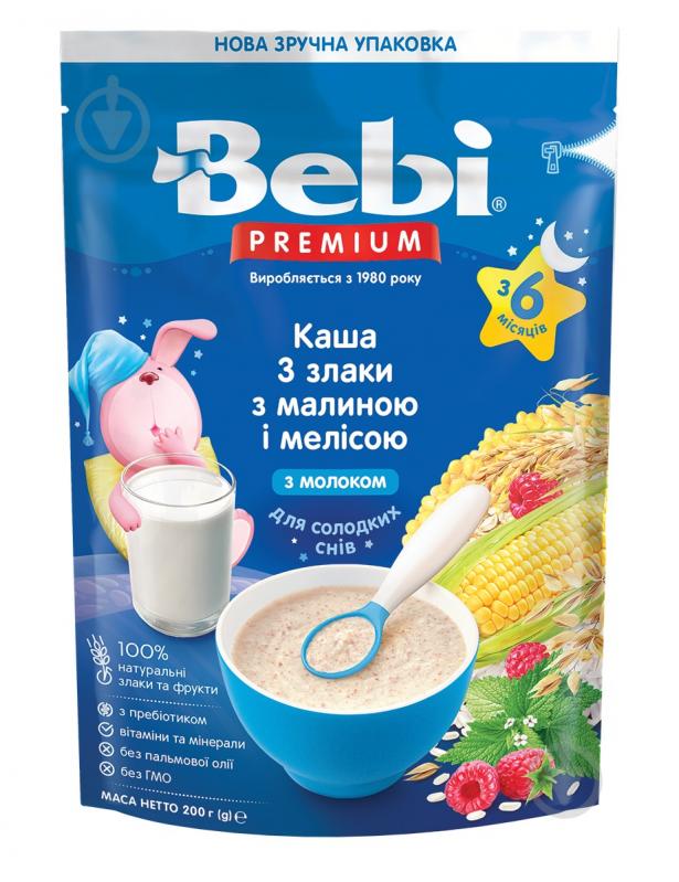 Каша молочна Bebi від 6 місяців Premium 3 злаки з малиною та мелісою 200 г - фото 1