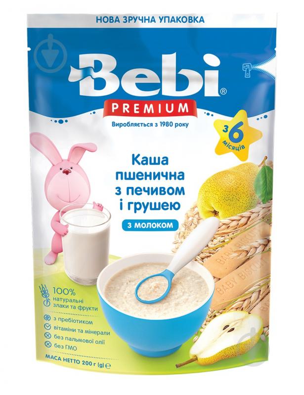 Каша молочна Bebi від 6 місяців Premium Пшенична з печивом та грушею 200 г - фото 1