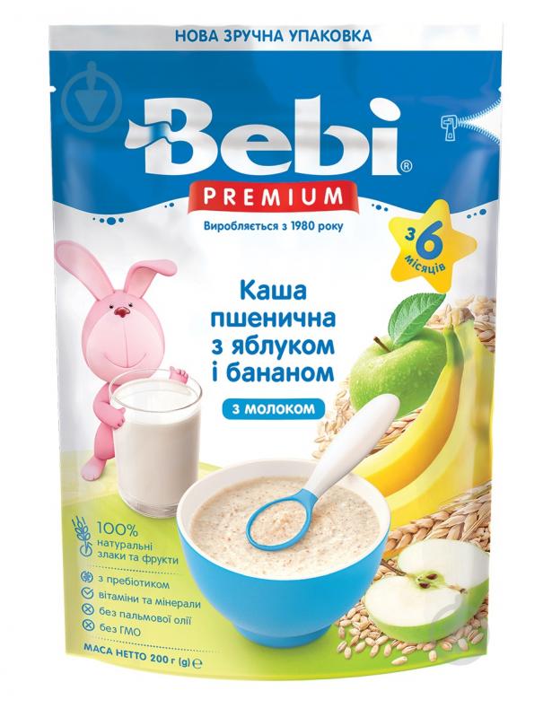 Каша молочна Bebi від 6 місяців Premium Пшенична з яблуком та бананом 200 г - фото 1