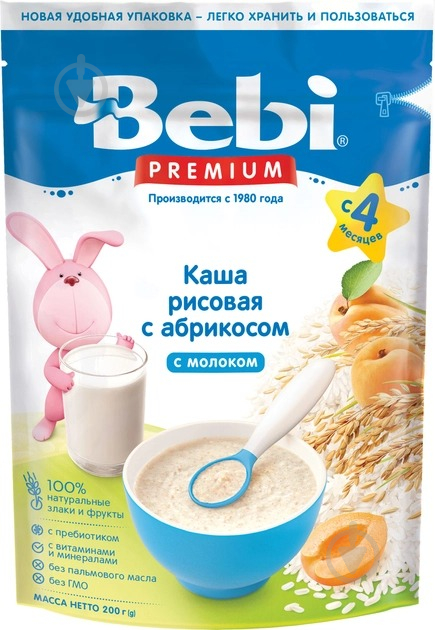 Каша молочна Bebi від 4 місяців Premium рисова з абрикосом 8606019653187 200 г - фото 1