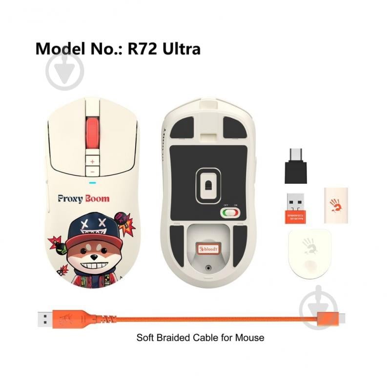 Ігрова миша BLOODY 2.4 ГГц, 20000 CPI, сенсор Alpha 20K Engine white (R72 Ultra (Proxy Boom)) - фото 9 Ігрова миша BLOODY 2.4 ГГц, 20000 CPI, сенсор Alpha 20K Engine white (R72 Ultra (Proxy Boom)) - фото 9