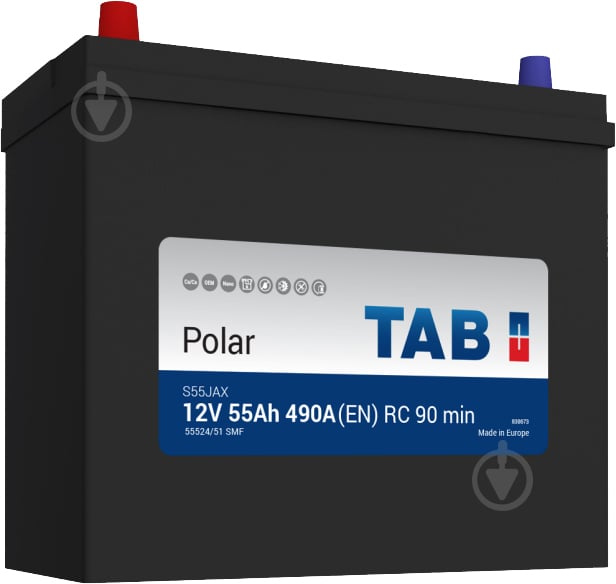 Аккумулятор автомобильный TAB Polar S 55Ah 490A 12V «+» слева (246 755) - фото 1