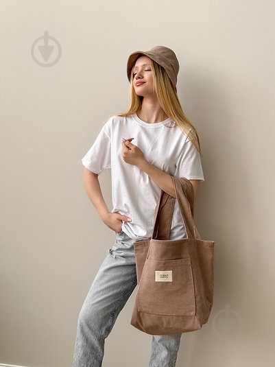 Сумка-шоппер MISO accessory вельвет з карманом коричневый - фото 4