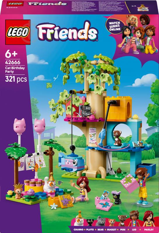 Конструктор LEGO Friends День народження кота і будинок на дереві 42666 - фото 1 Конструктор LEGO Friends День народження кота і будинок на дереві 42666 - фото 1