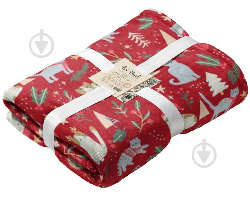 Плед флисовый Christmas Cats 160x200 см красный La Nuit - фото 1 Плед флисовый Christmas Cats 160x200 см красный La Nuit - фото 1