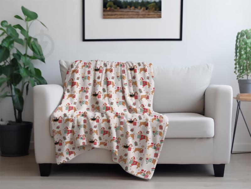 Плед флисовый Christmas Dogs 160x200 см бежевый с красным La Nuit - фото 3