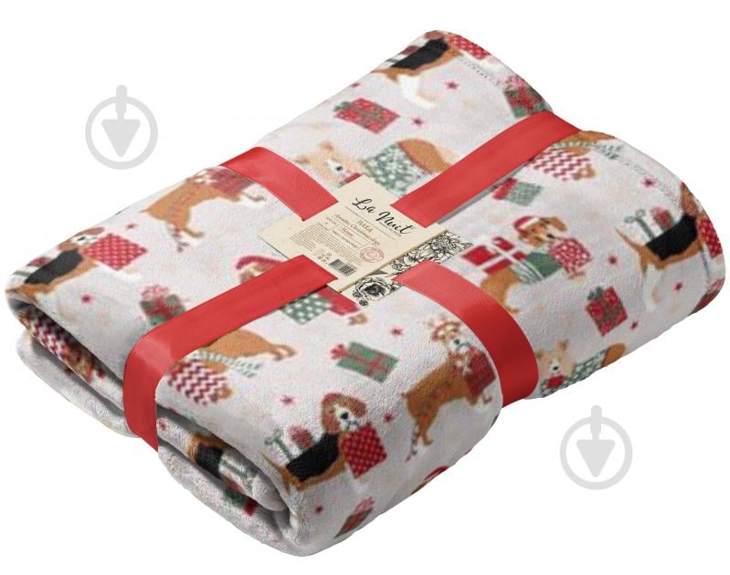 Плед флисовый Christmas Dogs 160x200 см бежевый с красным La Nuit - фото 1