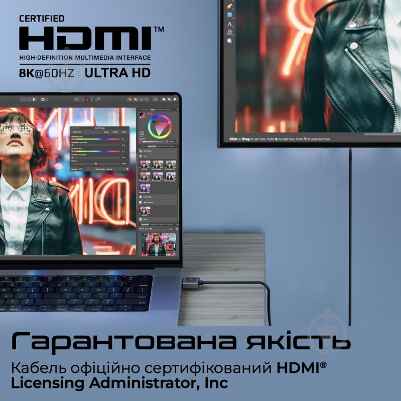 Кабель Promate PrimeLink8K-150 HDMI to HDMI 2.1 UHD HDR 1,5 м сірий (primelink8k-150.grey) - фото 2