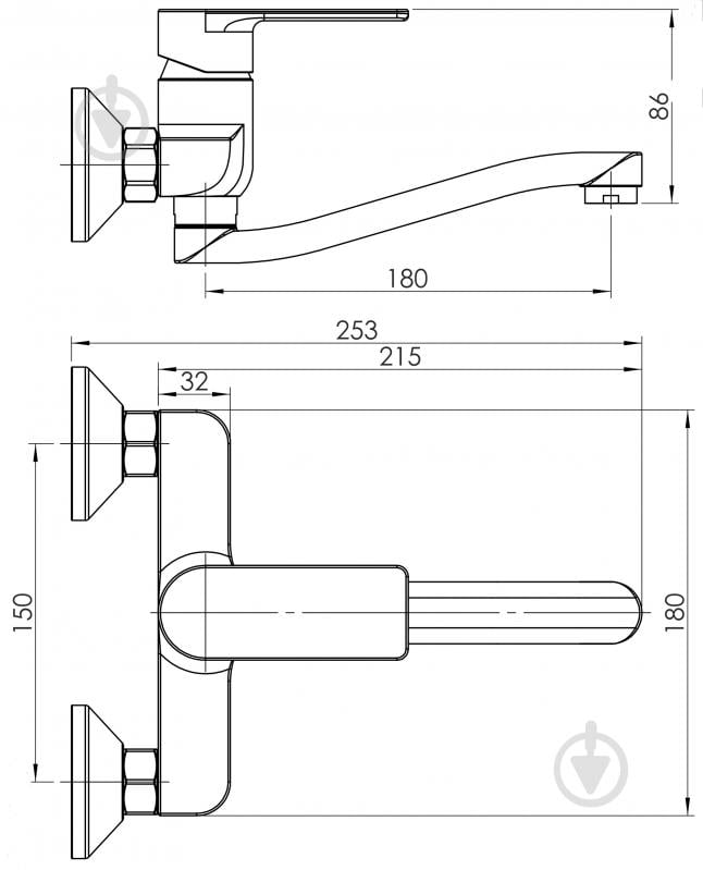 Змішувач для умивальника RJ ARA монтаж на стіну, хром - фото 2 Змішувач для умивальника RJ ARA монтаж на стіну, хром - фото 2