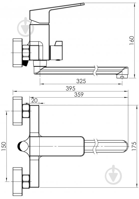 Змішувач для ванни RJ ROD L-вилив, з душовим гарнітуром, хром - фото 2 Змішувач для ванни RJ ROD L-вилив, з душовим гарнітуром, хром - фото 2