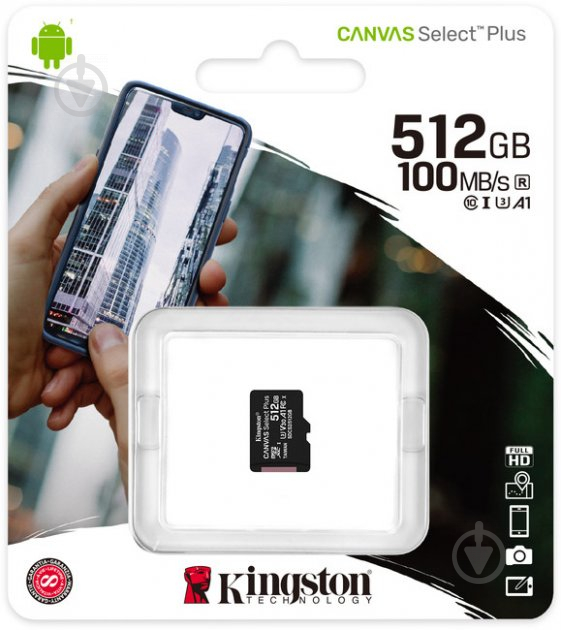 Карта памяти Kingston microSD 512 ГБ Class 10 (SDCS2/512GBSP) Canvas Select Plus 10 0R A1 - фото 2