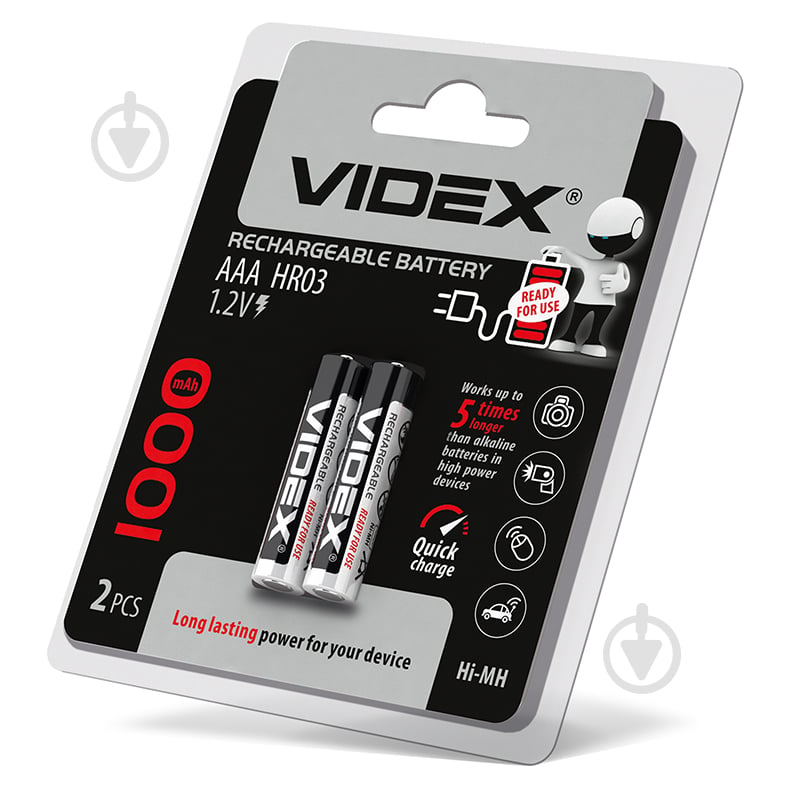 Акумулятор Videx HR03/AAA 1000mAh уп.-2 шт. AAA (мізинчикові) 2 шт. (23336) - фото 1