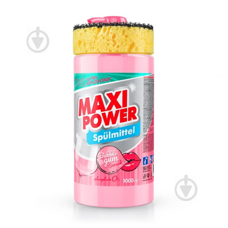 Засіб для ручного миття посуду Maxi Power Bubble Gum з губкою 1 л - фото 1