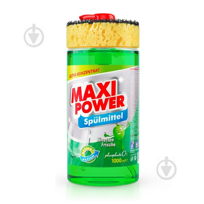 Бальзам для ручного миття посуду Maxi Power Лайм з губкою 1 л - фото 1