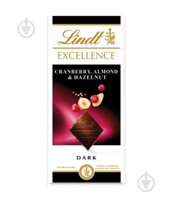 Шоколад LINDT Excellence чорний з мигдалем, фундуком та журавлиною - фото 1
