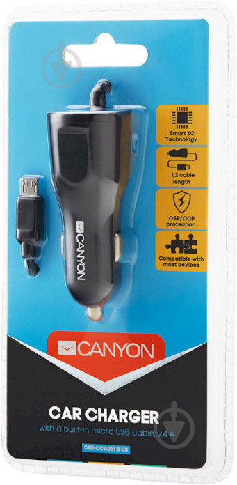 Автомобільний зарядний пристрій Canyon C-031 Micro-USB 2.4A Black (CNE-CCA031B-US) - фото 3