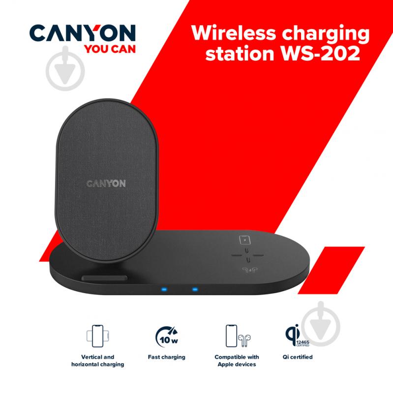 Беспроводное зарядное устройство Canyon WS-202 2 в 1 QI Black (CNS-WCS202B) - фото 5