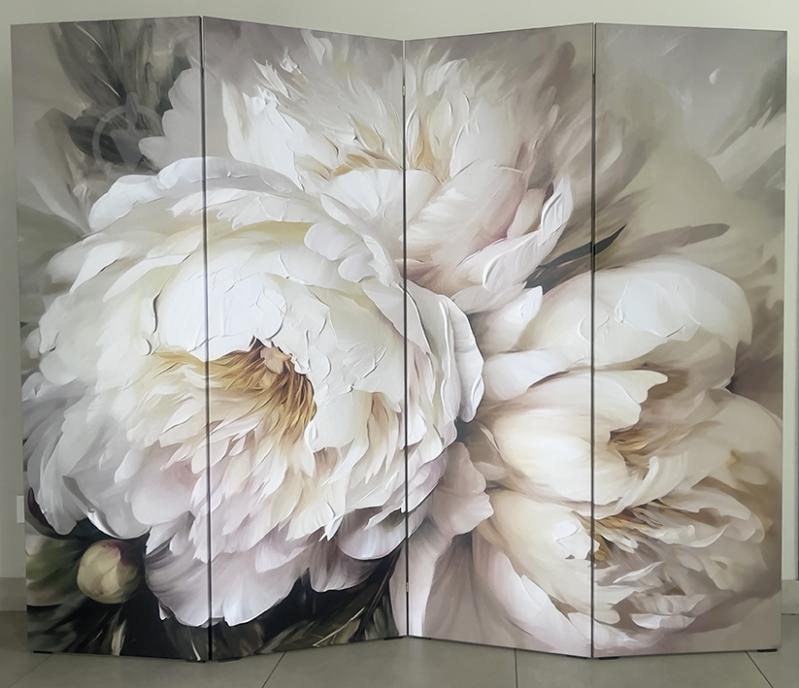 Ширма интерьерная Пионы белые, 200х160 см,4 секции - фото 1